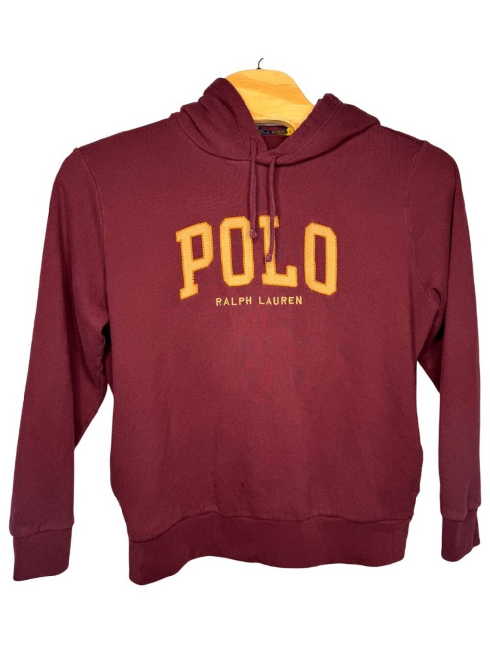 Polo Ralph Lauren Mens Pullover Maroon Hoodie Sweatshirt Gold Logo XL Casual